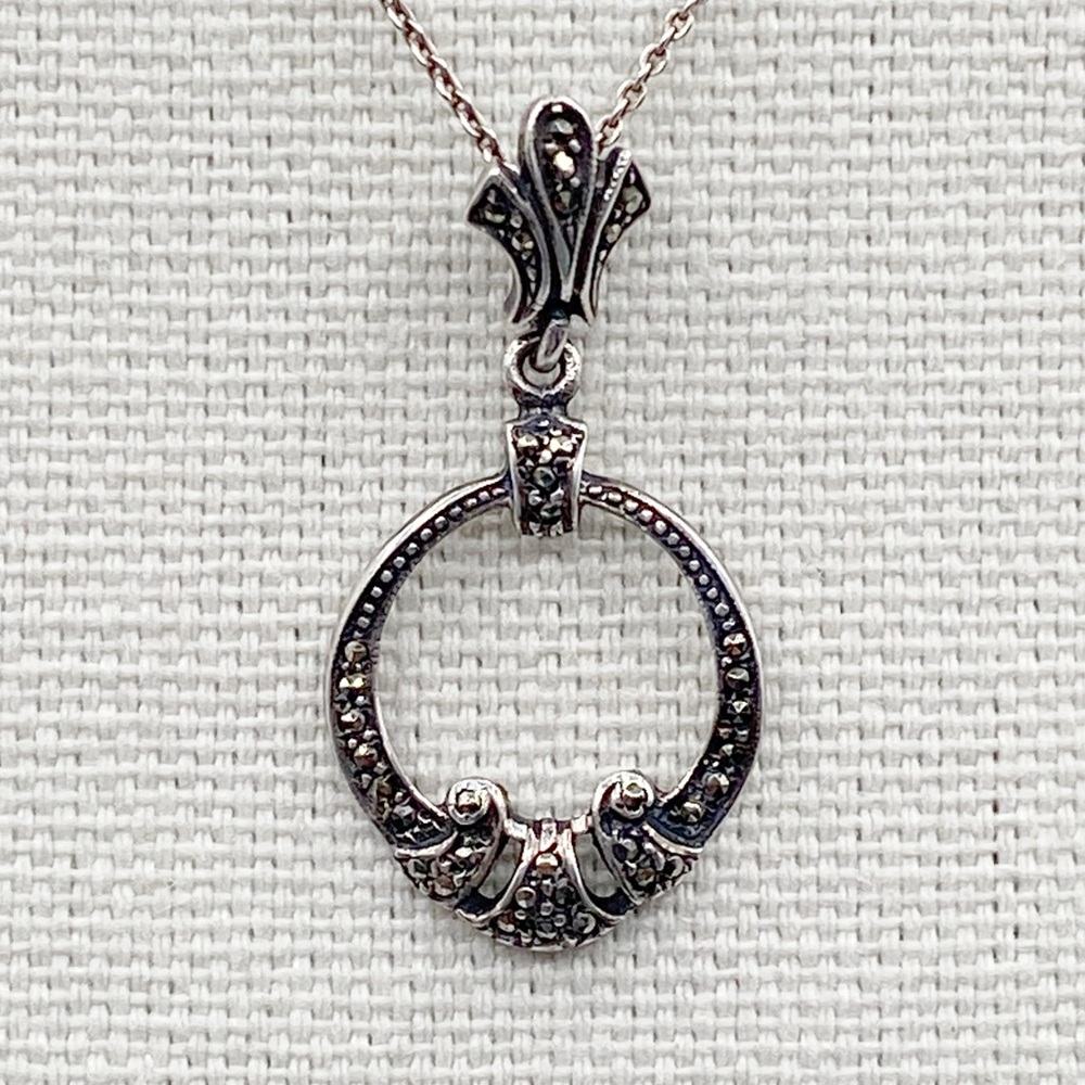 Vintage Sterling Silver Marcasites Pendant Necklace